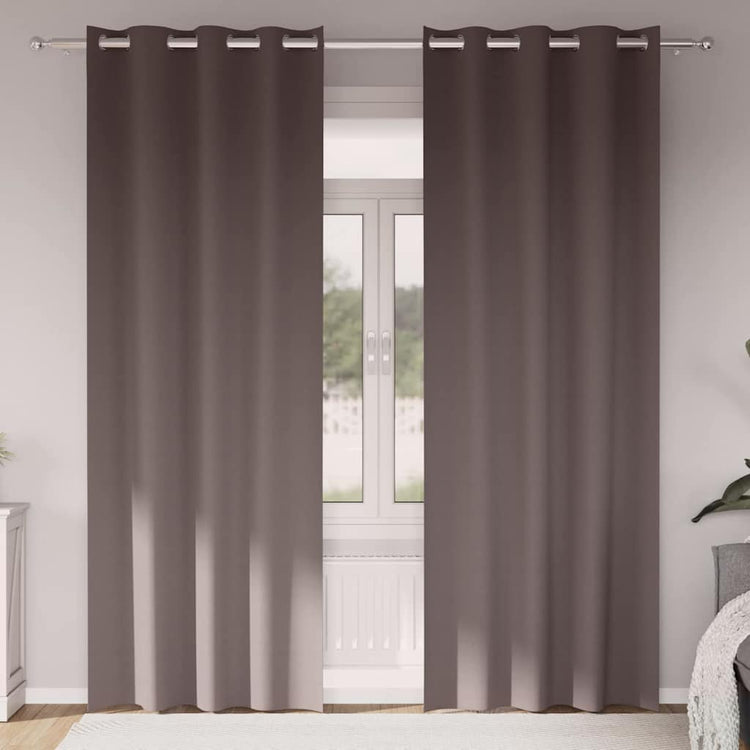 Vidaxl zwart-out gordijnen met ringen 2 st donkerbruin 225 x 140 cm
