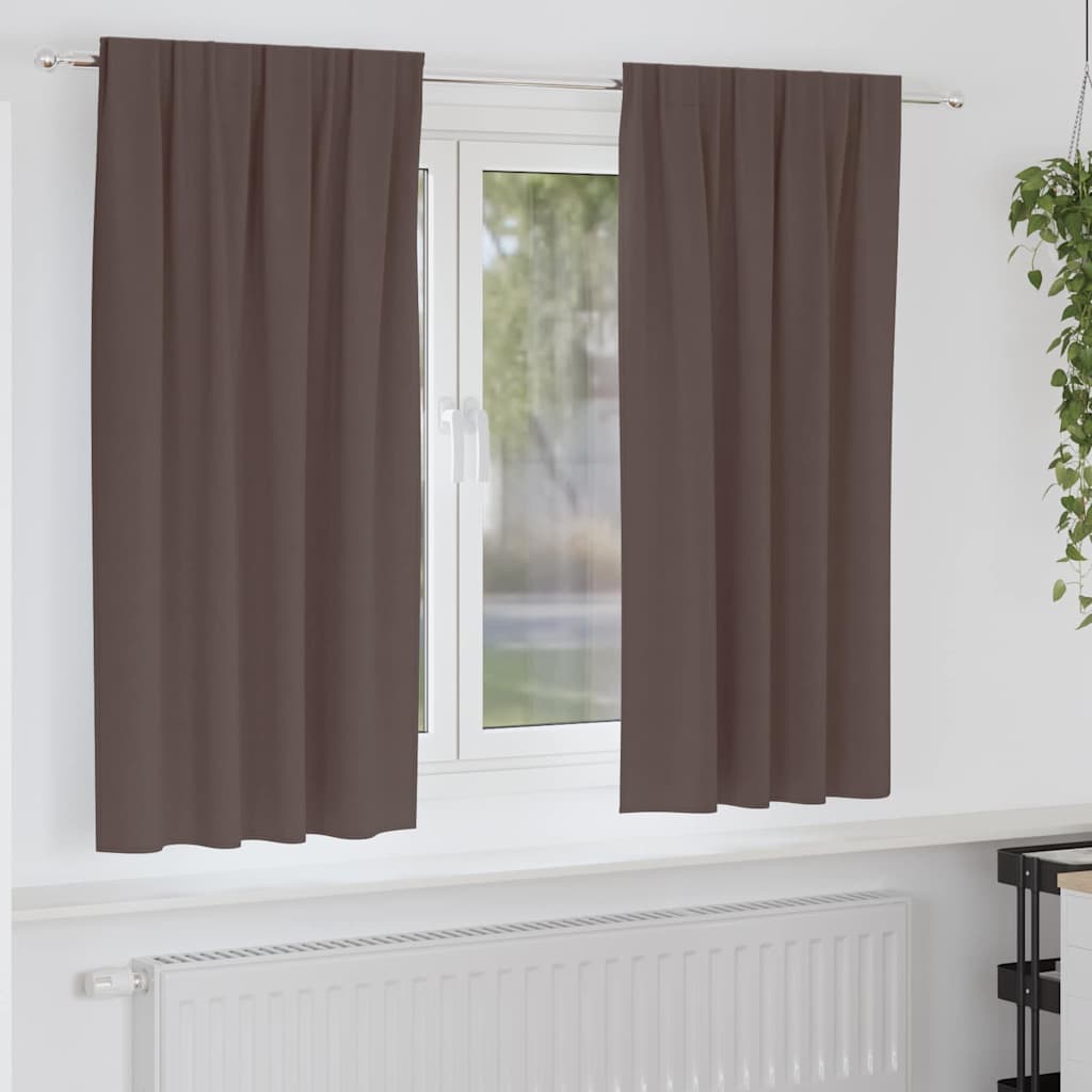 Vidaxl zwart-out gordijnen met ringen 2 st donkerbruin 175 x 140 cm
