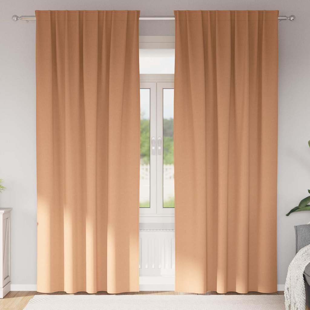 Vidaxl zwart-out gordijnen met ringen 2 st licht bruin 245 x 140 cm