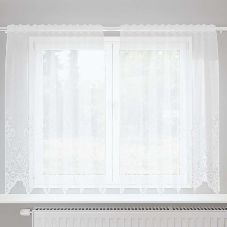 Vidaxl kantgordijn met gordijnen bloemen wit 140 x 150 cm polyester