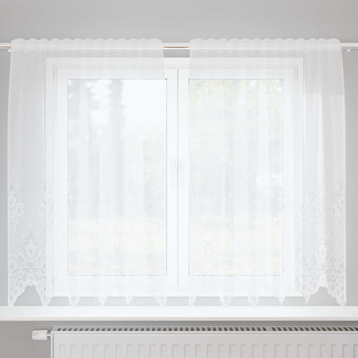 Vidaxl kantgordijn met gordijnen bloemen wit 180 x 150 cm polyester