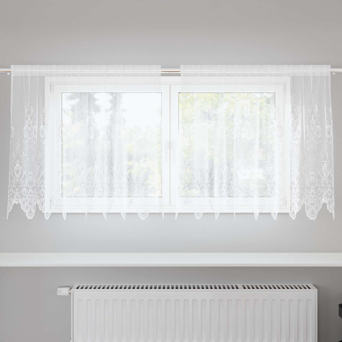 Vidaxl kantgordijn met gordijnen bloemen wit 80 x 200 cm polyester