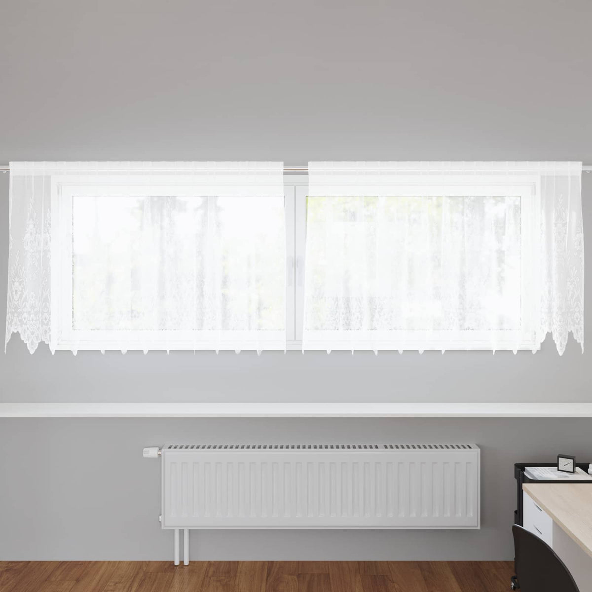 Vidaxl kantgordijn met gordijnen bloemen wit 100 x 300 cm polyester