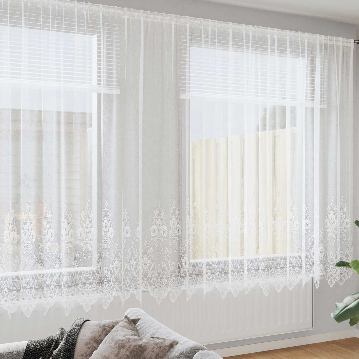Vidaxl kantgordijn met gordijnen bloemen wit 200 x 400 cm polyester