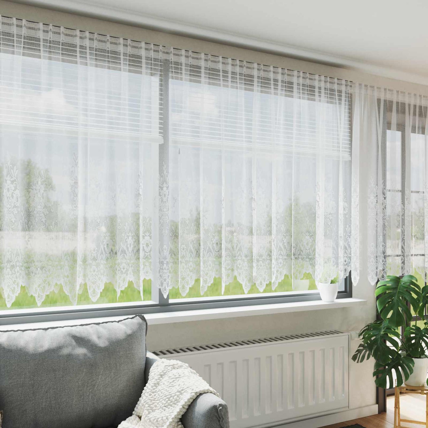 Vidaxl kantgordijn met gordijnen bloemen wit 180 x 750 cm polyester
