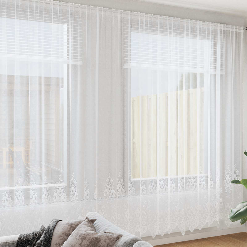 Vidaxl kantgordijn met gordijnen bloemen wit 300 x 1200 cm polyester