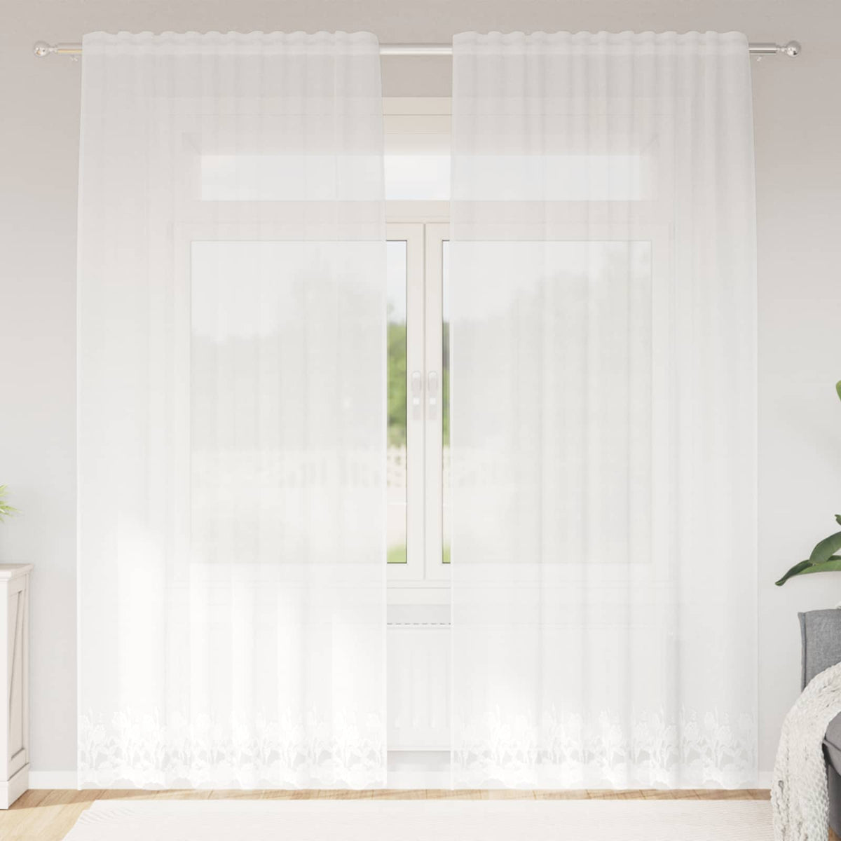 Vidaxl kantgordijn met gordijnen bloemen wit 200 x 150 cm polyester