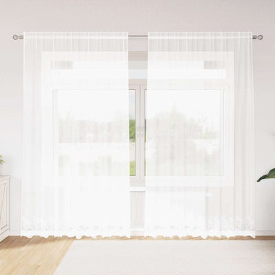 Vidaxl kantgordijn met gordijnen bloemen wit 240 x 200 cm polyester