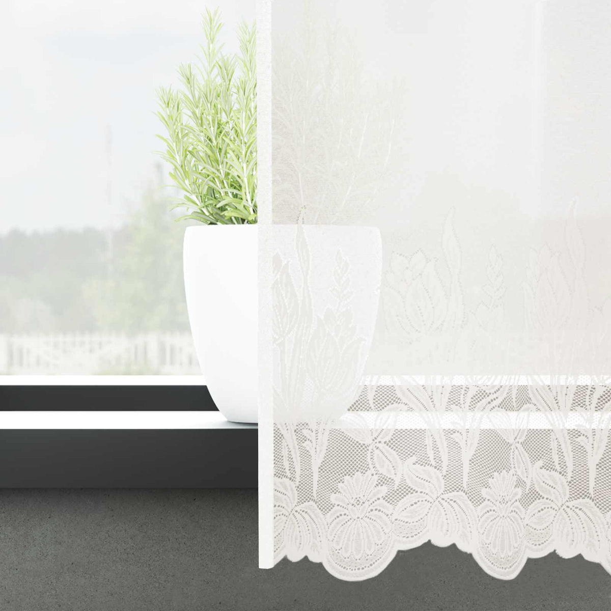 Vidaxl kantgordijn met gordijnen bloemen wit 245 x 600 cm polyester