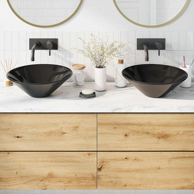 Vidaxl wastafels 2 st ø42x14 cm keramiek glanzend zwart