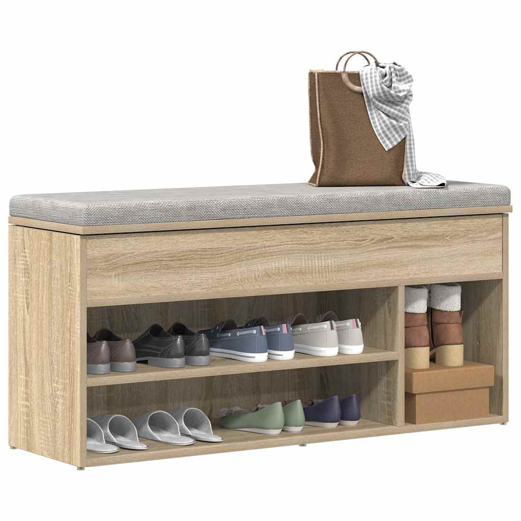 Vidaxl schoenenbank 102x30,5x45 cm bewerkt hout sonoma eikenkleurig