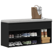 Vidaxl schoenenbank 102x30,5x45 cm bewerkt hout zwart - afbeelding 1