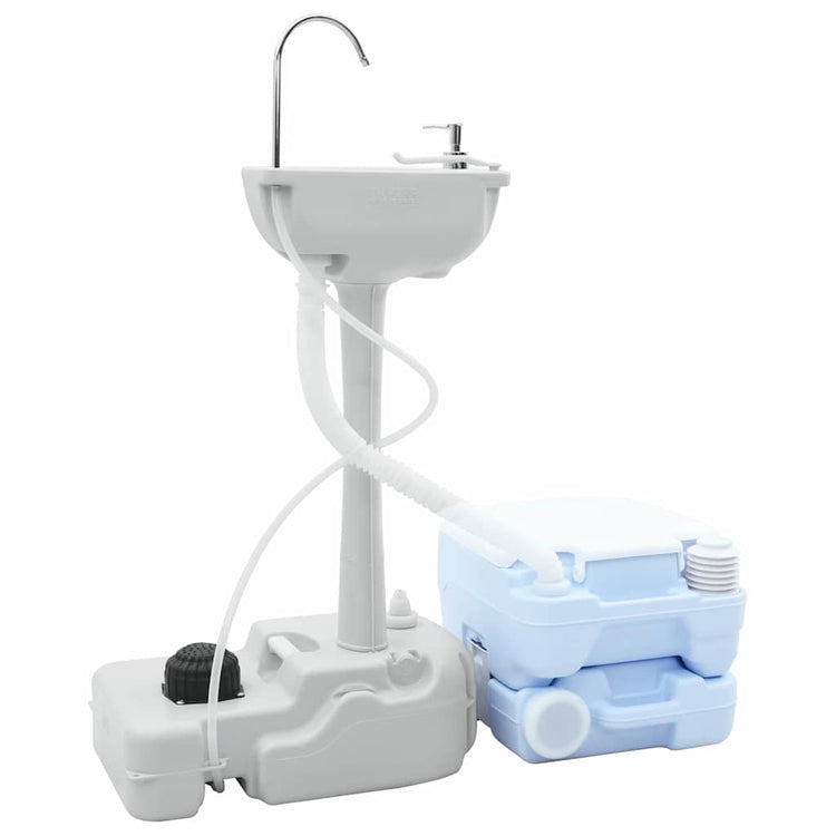 Vidaxl camping toilet set 2 st blauw en wit hogedichtheid polyethyleen