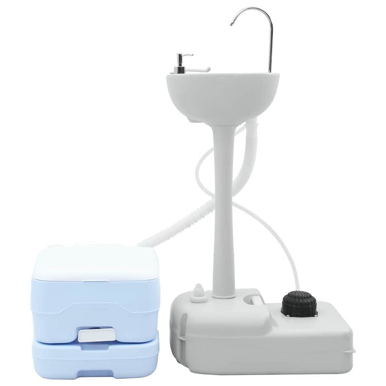Vidaxl camping toilet set 2 st blauw en wit hogedichtheid polyethyleen