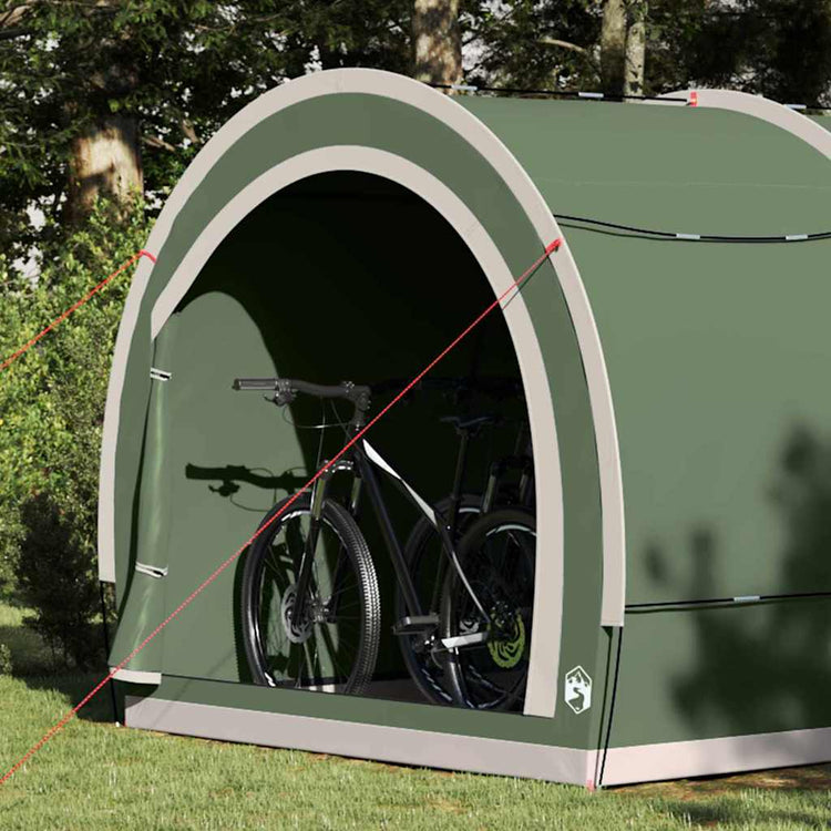 Vidaxl fietstent met dak met opslag groen 256 x 222 x 182 cm taft