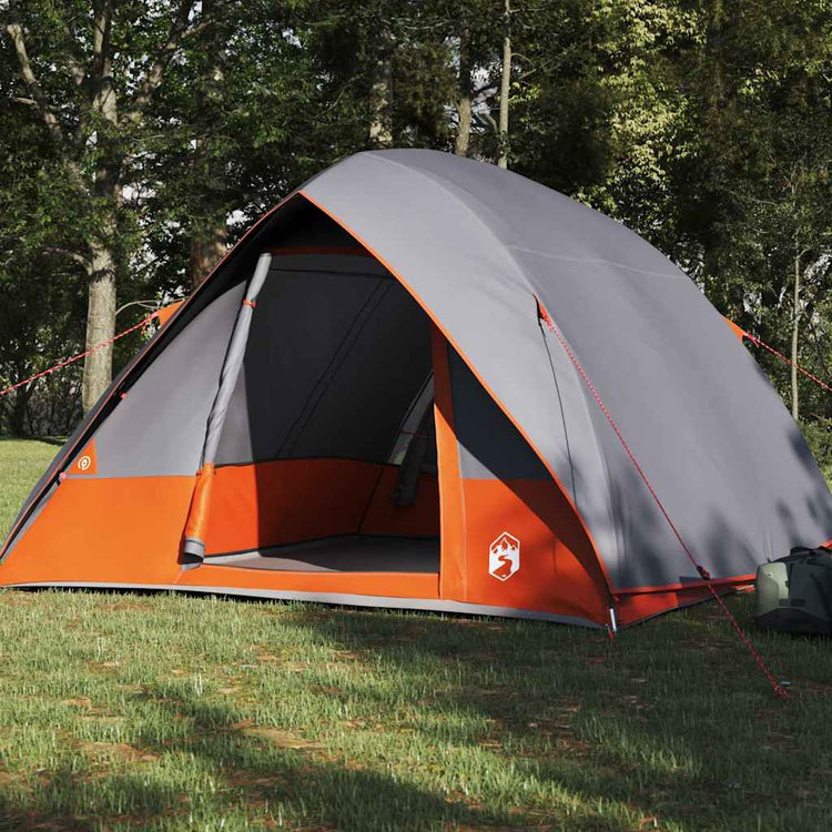 Vidaxl kamperen tent 4-persoons waterdicht grijs en oranje taft