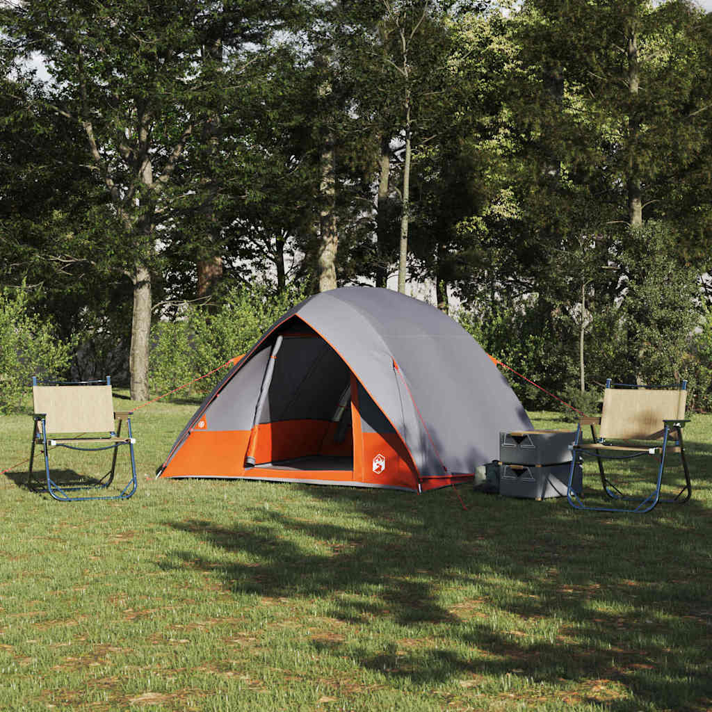 Vidaxl kamperen tent 2-persoons grijs en oranje taft waterdicht