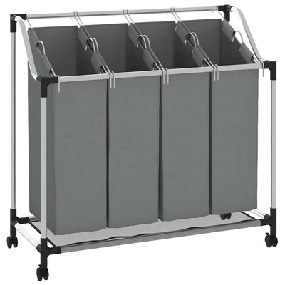 Vidaxl wasmand met wielen 4 vakken grijs