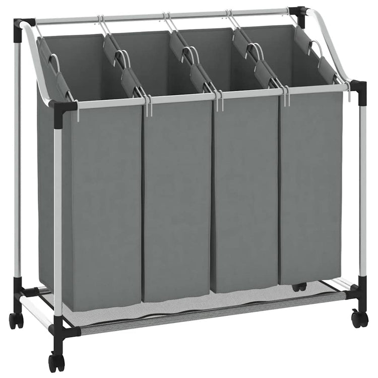 Vidaxl wasmand met wielen 4 vakken grijs