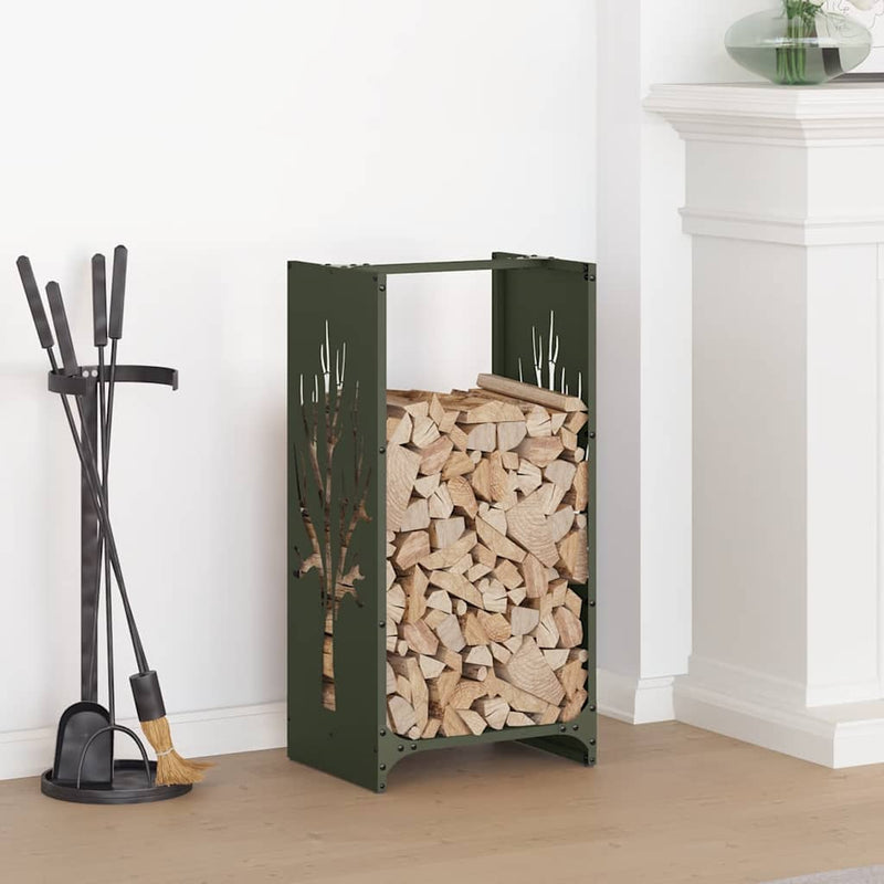 Vidaxl brandhoutrek 40x30x80 cm koudgewalst staal olijfgroen
