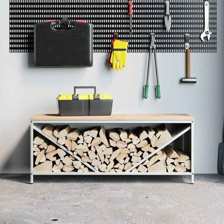 Vidaxl brandhoutrek met houten blad 100,5x35,5x40 cm wit