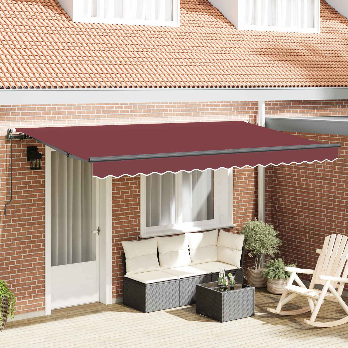 Vidaxl uitschuifbare luifel bordeauxrood 350 x 200 cm stof