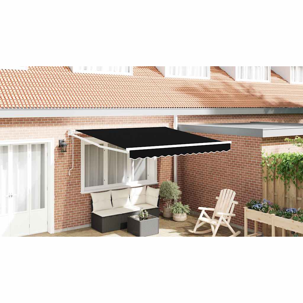 Vidaxl uitschuifbare luifel zwart 350 x 250 cm polyester en metaal