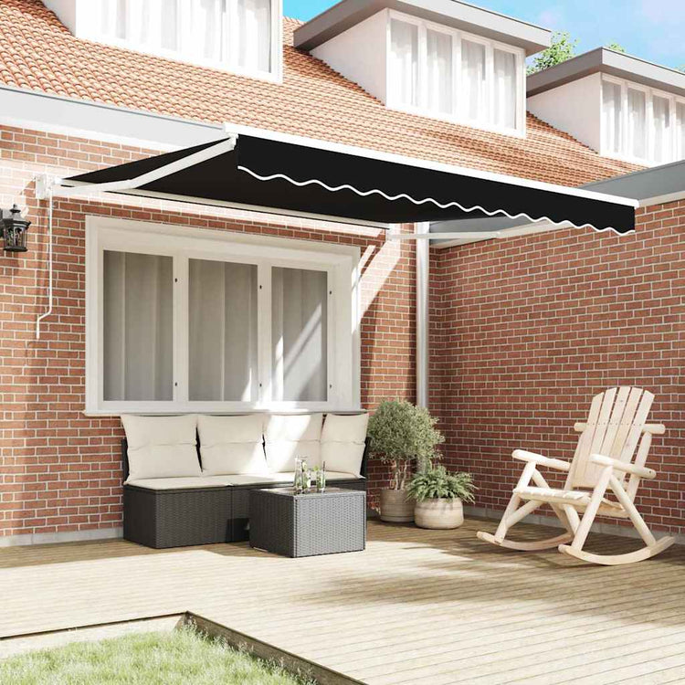 Vidaxl uitschuifbare luifel zwart 350 x 250 cm polyester en metaal
