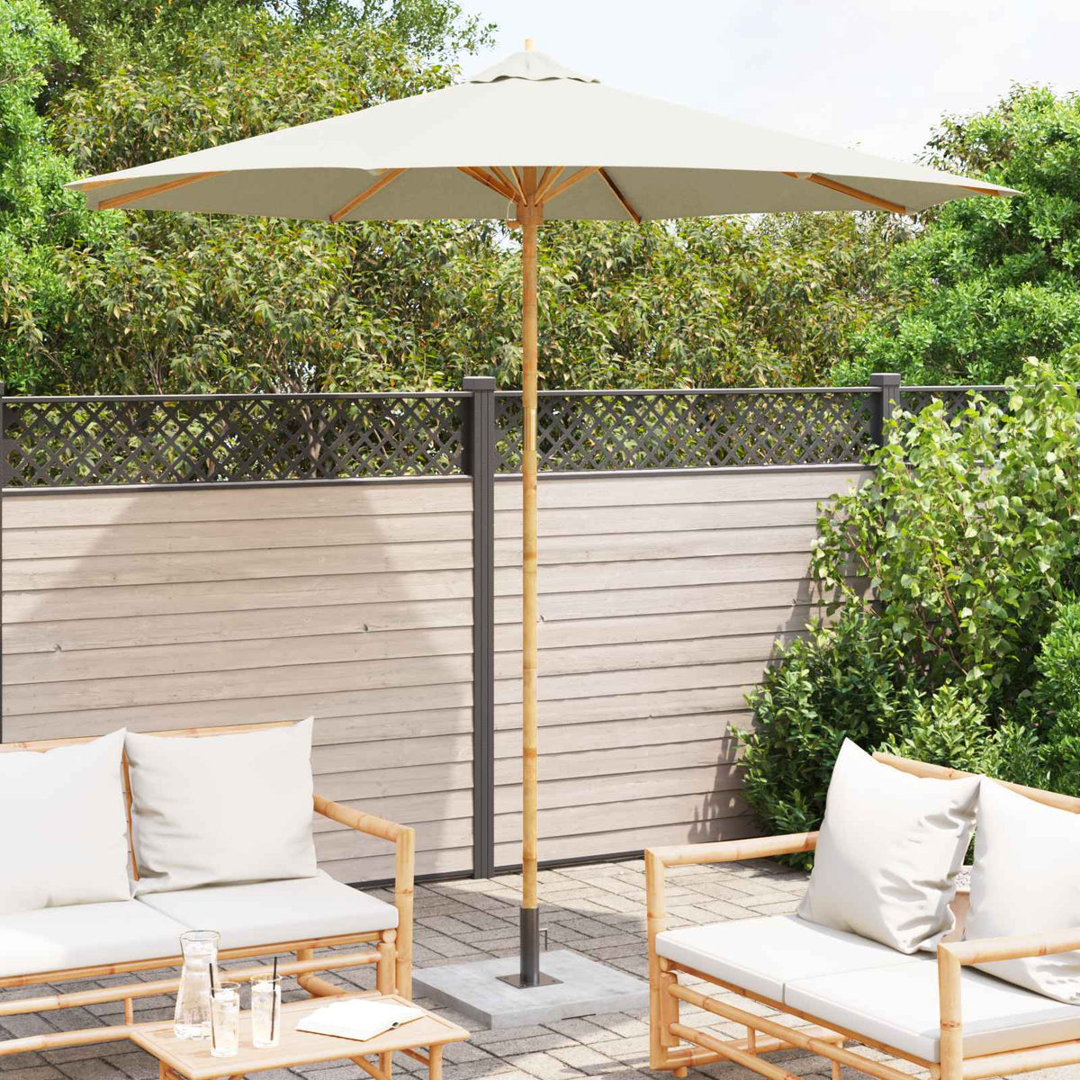 Vidaxl tuinparasol ø 270 x 260 cm bamboe rond crèmewit