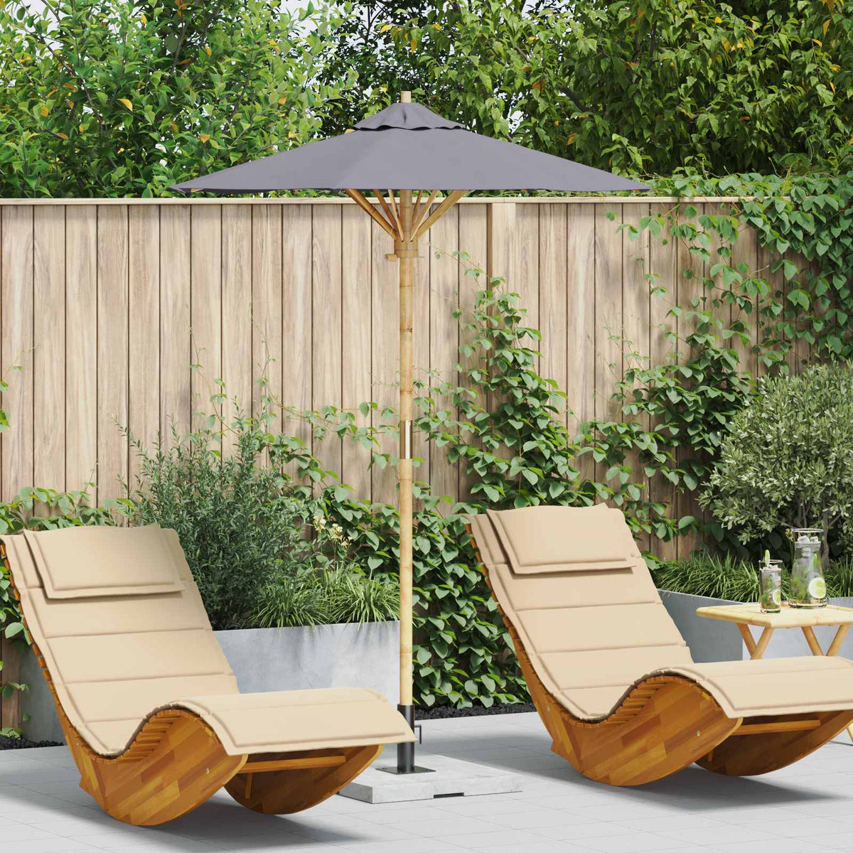 Vidaxl tuinparasol ø 150 x 210 cm bamboe rond donkergrijs