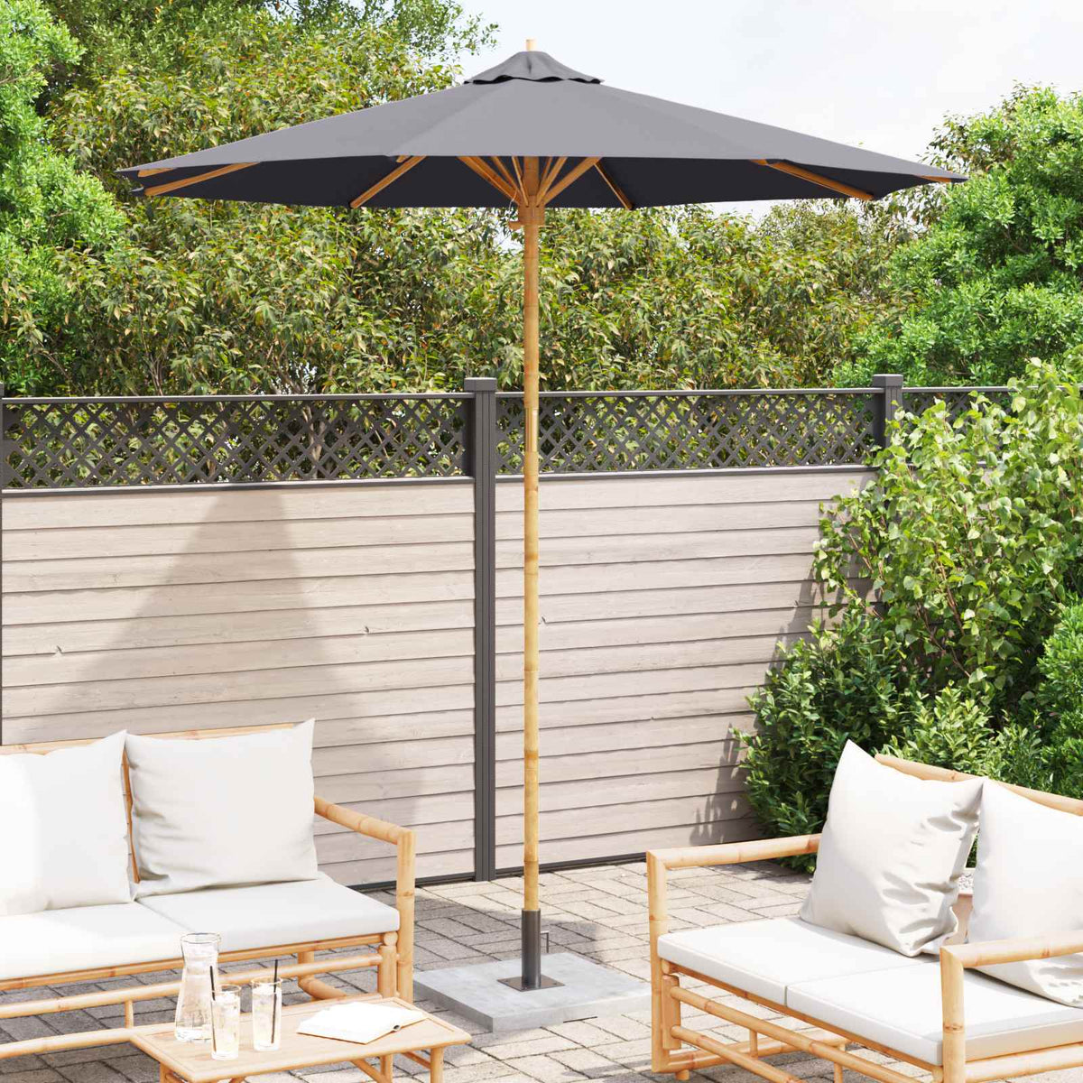 Vidaxl tuinparasol ø 240 x 260 cm bamboe rond donkergrijs