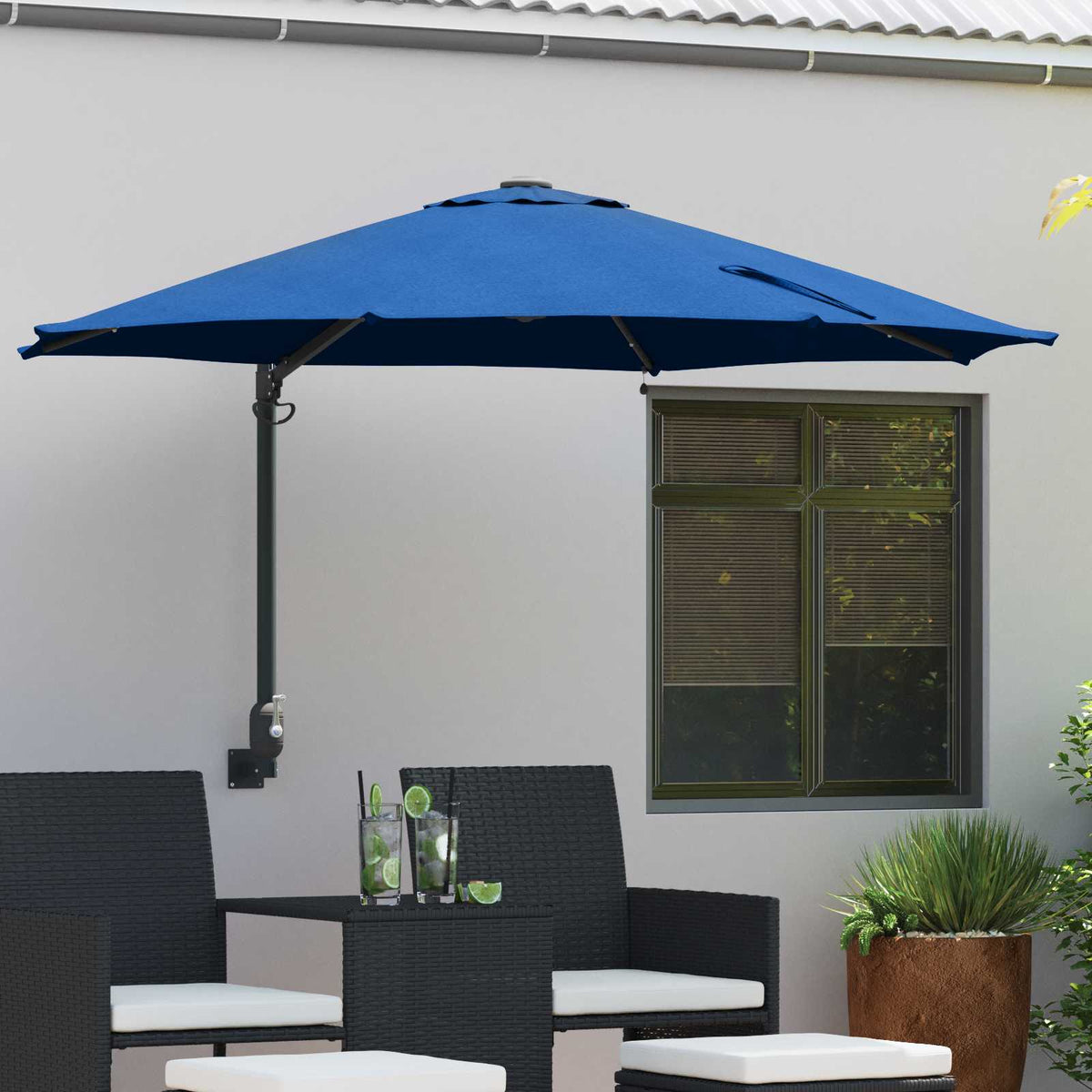 Vidaxl tuinparasol 248 x 248 x 148 cm polyester en staal azuurblauw