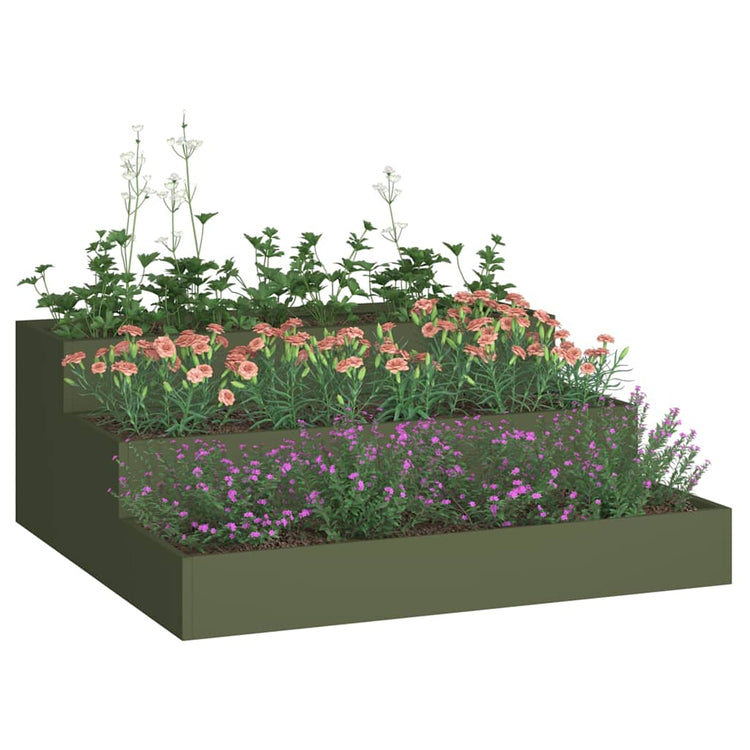 Vidaxl plantenbak olijf groen 90 x 90 x 35 cm koudgewalst staal