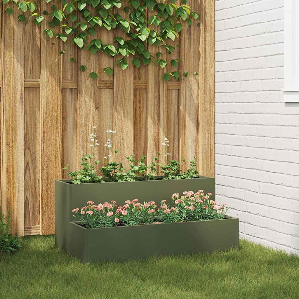 Vidaxl tuin bloempot olijf groen 100 x 60 x 45 cm koudgewalst staal