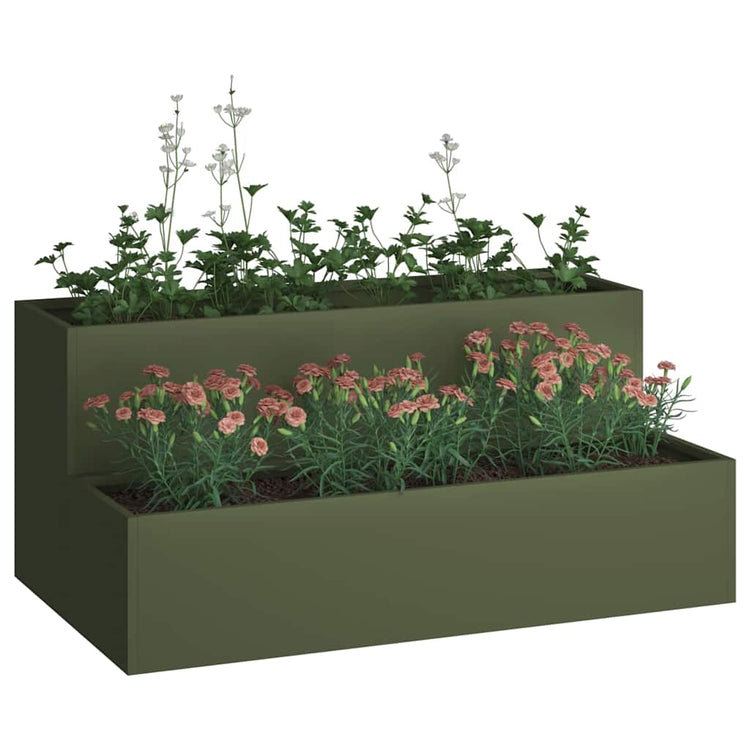 Vidaxl tuin bloempot olijf groen 100 x 60 x 45 cm koudgewalst staal