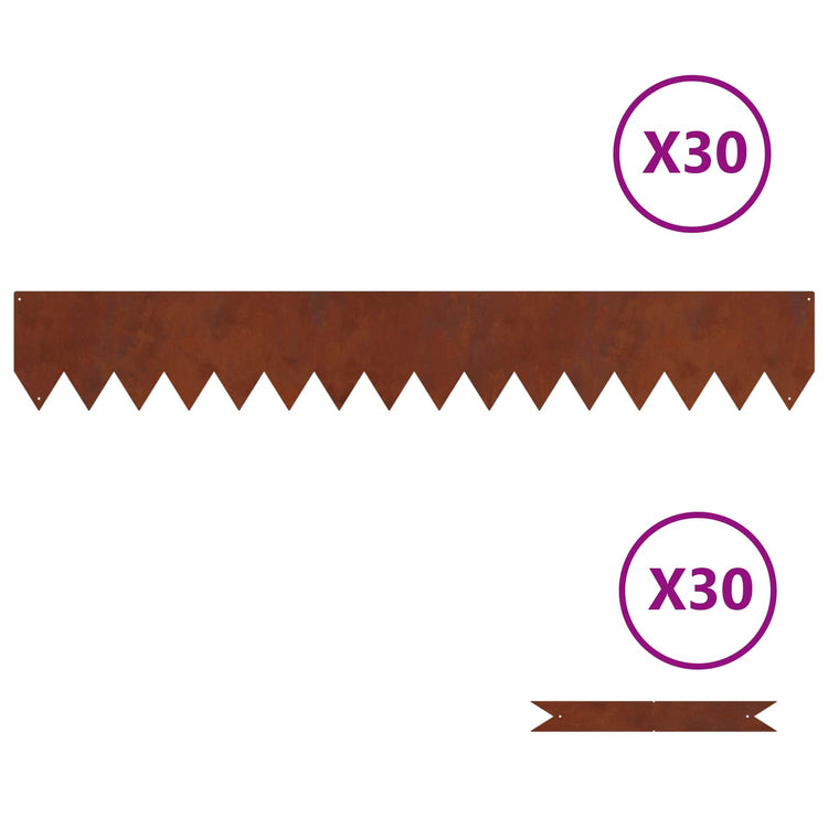Vidaxl tuinrand 30 st 100 x 0,05 x 15 cm roestig