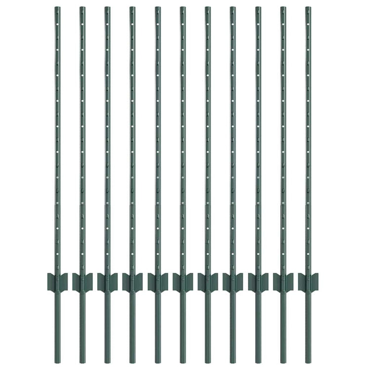 Vidaxl ingegraven hekpalen 11 st groen 140 cm gepoedercoat staal