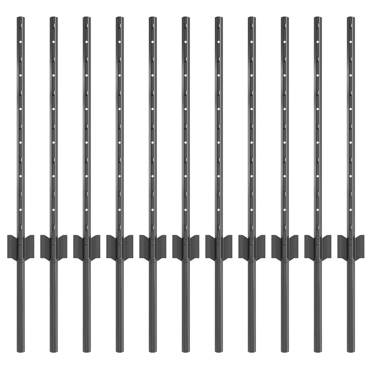 Vidaxl afrasteringspaal 11 pcs grijs 60 cm staal