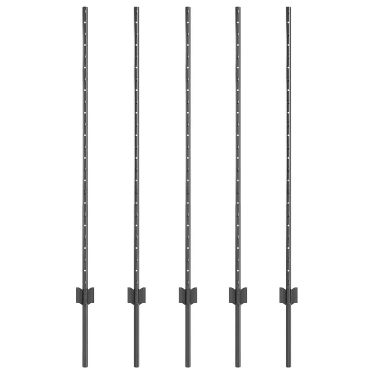 Vidaxl afrasteringspaal 5 pcs grijs 120 cm staal