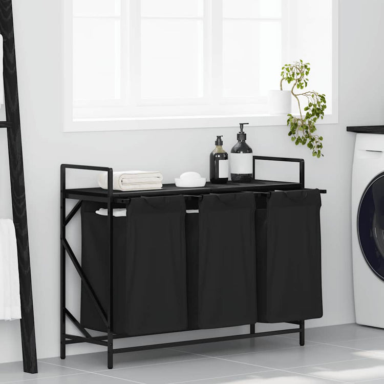 Vidaxl wasmand 3 vakken met plank zwart eikenkleurig
