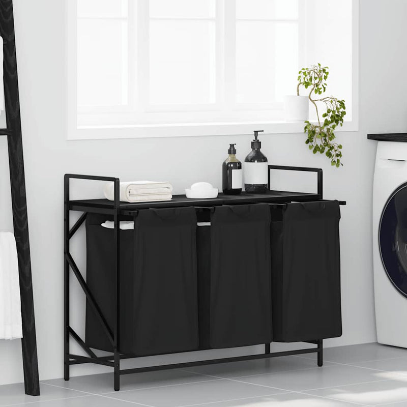 Vidaxl wasmand 3 vakken met plank zwart eikenkleurig