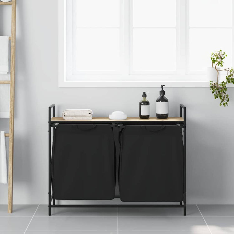 Vidaxl wasmand 2 vakken met plank sonoma eikenkleurig