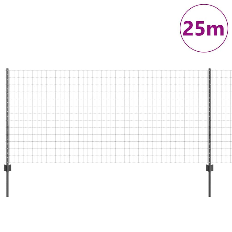 Vidaxl hek met paal grijs 1 x 25 m staal en pvc