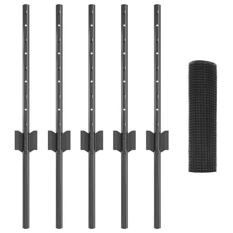 Vidaxl gelast draadhek met palen 10 x 0,4 m pvc-coated staal grijs
