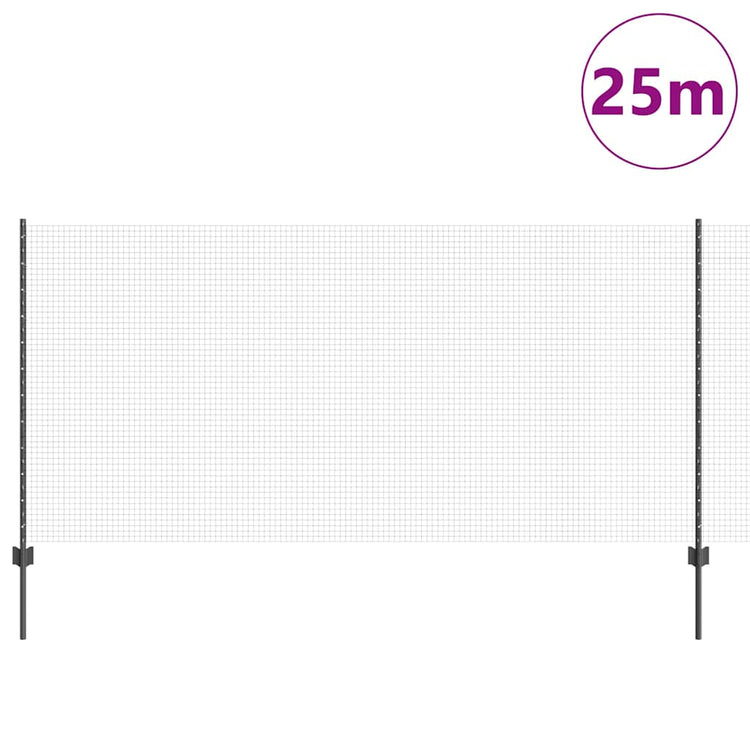 Vidaxl gelast draadhek met palen 25 x 1,2 m pvc-coated staal grijs