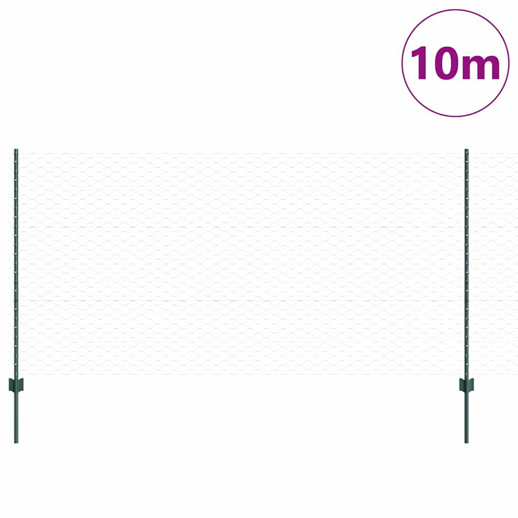 Vidaxl zeshoekig gaasgek met palen 10 x 1,2 m pvc-coated staal groen