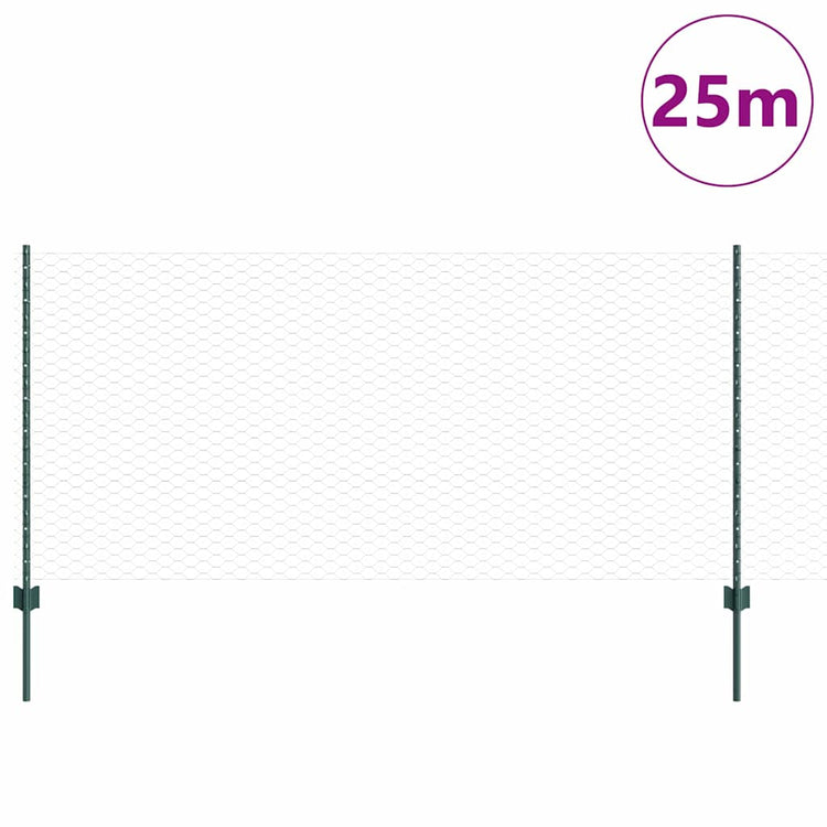 Vidaxl zeshoekig gaasgek met palen 25 x 1 m pvc-coated staal groen