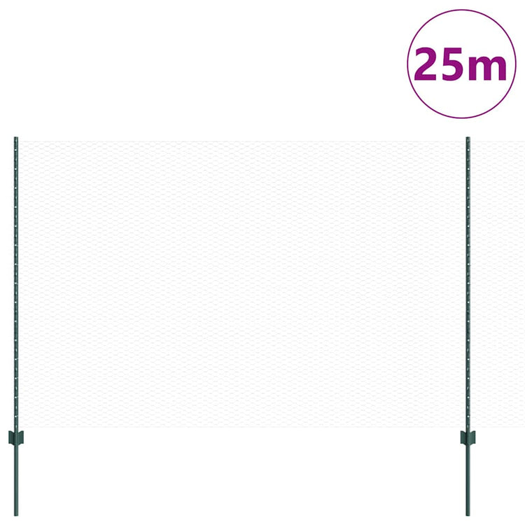 Vidaxl zeshoekig gaasgek met palen 25 x 1,5 m pvc-coated staal groen