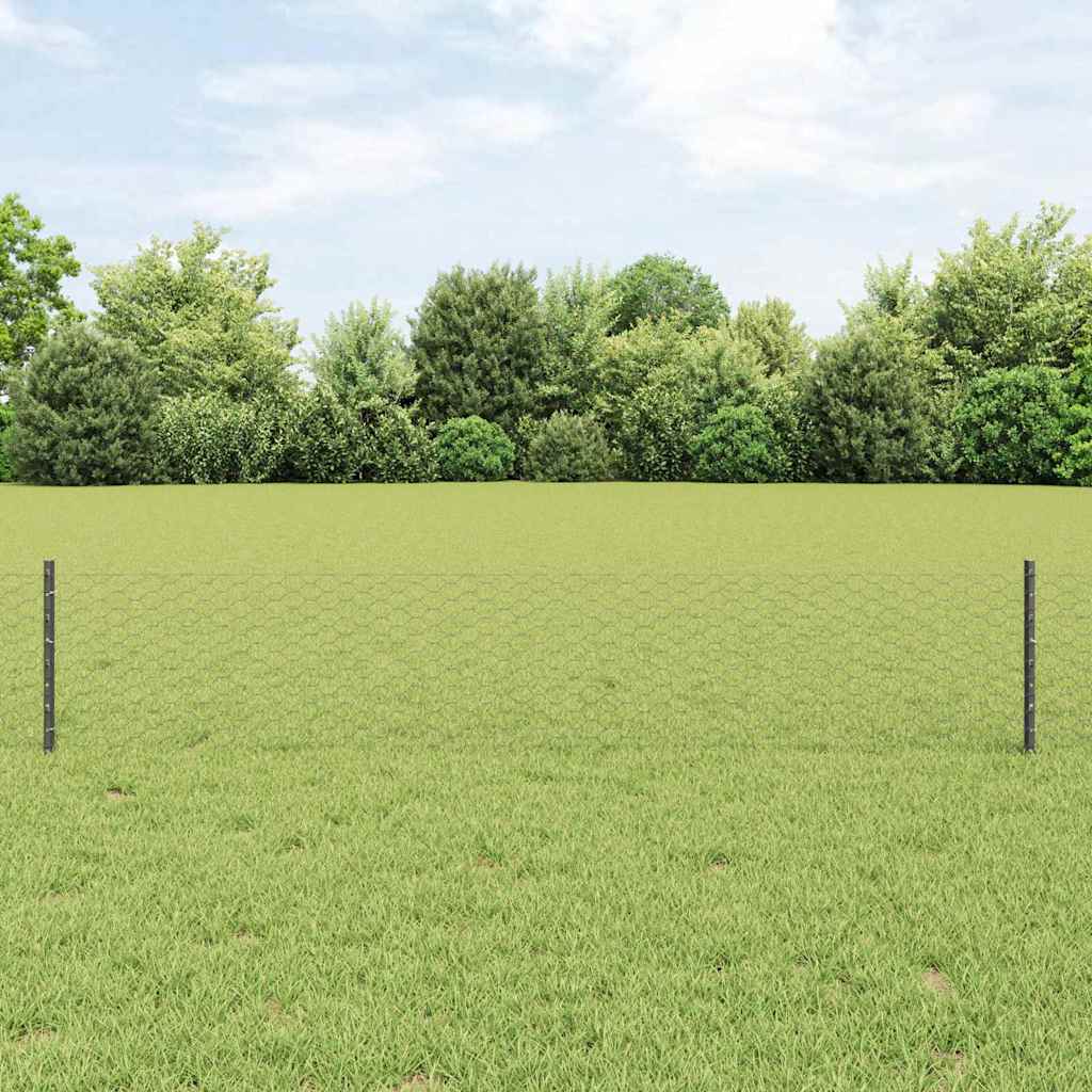 Vidaxl zeshoekig gaasgek met palen 10 x 0,4 m pvc-coated staal grijs