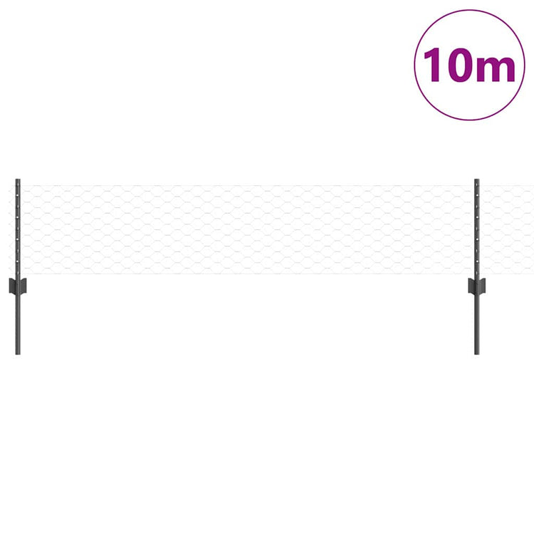 Vidaxl zeshoekig gaasgek met palen 10 x 0,4 m pvc-coated staal grijs